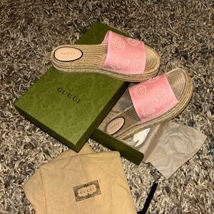 Gucci Pink Logo Espadrille Sandals